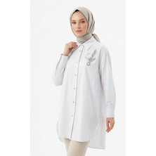 Lale Butik Levidor Taş Detaylı Gömlek 230138 Beyaz