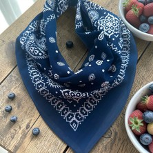ALS Tasarım Dünyası Lacivert Renk %100 Koton Retro Desenli Çok Amaçlı Bandana