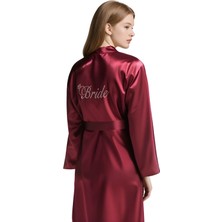 Liyuza Bordo Saten Bride Sabahlık Zarif Kadın Ev Giyim