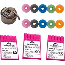 Albertos Ev Tipi Dikiş Makinesi Seti 30 Adet Iğne 12 14 16 Mekik 1 Adet Renkli Masura 10 Adet