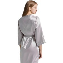 Liyuza Gri Saten Bride Sabahlık Zarif Kadın Ev Giyim