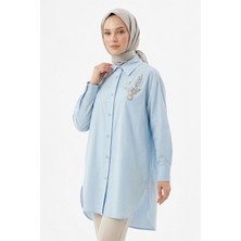 Lale Butik Levidor Taş Detaylı Gömlek 230138 Mavi
