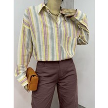 Modamorfo Kabartma Çizgili Tek Cepli Oversize Gömlek -Fosfor Y.