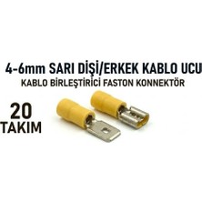 Tork 4mm – 6mm Sarı Faston Uç Takımı 20 Takım | Izoleli Erkek Dişi Kablo Bağlantı Terminali