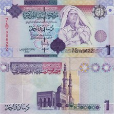 Banknoting Libya 1 Dinar 2009 Kaddafi Görselli. Çil.