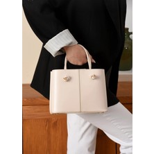 Özüm Çanta Kadın 3 Bölmeli Kol ve Omuz Çantası Krem