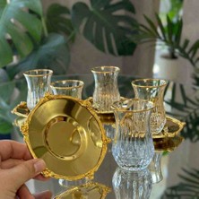 ZS Style 12 Parça 6 Kişilik Gold Metal Çerçeveli Çay Seti