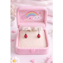 Miraç Gümüş Takı Atölyem 925 Ayar Gümüş Mineli Uğur Böceği Detaylı Kız Çocuk Küpesi