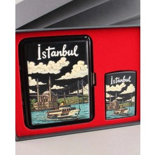 Fagena Store Mavi Jet Alevli Çakmak Sigara Tabakası Kutulu Set