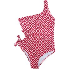 Look Me Etnik Baklava Figürlü Asimetrik Kesim Yanı Bağlamalı Kız Çocuk Mayo