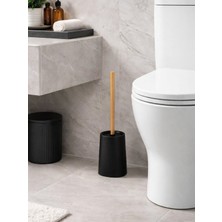 Mat Siyah Ahşap Saplı Tuvalet Fırçası ve Standı – Modern, Şık Wc Fırçası VICHY-7047