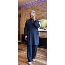 MİMİ LUXURY WEAR Kadın Tesettür Takımı Dalgıç Kumaş Yarım Patlı Fermuarlı Alt Üst Takım 3002