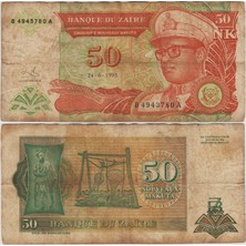 Banknoting Zaire 50 Yeni Makuta 1993 Temiz.