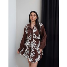 Esra Helvacı Yaprak Desenli Gömlek Etek Takım