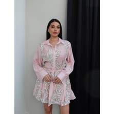 Esra Helvacı Yaprak Desenli Gömlek Etek Takım