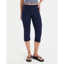 Ayma Active Indigo Lacivert Organik Pamuk Normal Bel 3/4 Diz Altı Mini Kapri Tayt
