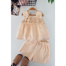 Miniğimin Cicileri Elegance Dantel Katmanlı Kız Çocuk Şort Takım - Somon