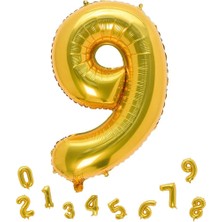 Parti Adresi Rakam Folyo Balon Doğum Günü Parti Balonu 9 Altın Renk 76 cm 34 Inc