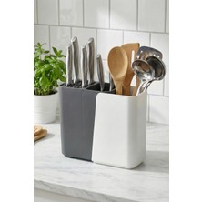 EW's Kitchenware Füme Sürgülü Dik Kaşıklık & Fonksiyonel Bıçaklık ve Mutfak Düzenleyici 9X17X21 cm