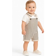 Dinamik çocuk Erkek Bebek Polo Yaka T-Shirt & Çizgili Keten Salopet Yazlık 2'li Takım – %100PAMUK Şık Kombin (0-3-6-9-12 Ay)