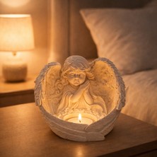 Mireva Melek Figürlü Dekoratif Mumluk Taş Döküm 13X15 cm Tealight Mumluk Anma Hediye Romantik Ortam Dekoru
