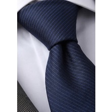 Exve Exclusive Lacivert Mavi Elegant Çizgili Italyan Kalıp Kravat