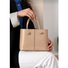 Özüm Çanta Kadın 3 Bölmeli Uzun Askılı  Kol ve Omuz Çantası Vizon