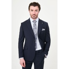 MCR Çizgili Slim Fit Geniş Yaka Premium Yün Erkek Takım Elbise