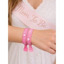 Parti Adresi Baby Shower Bileklik Seti – Mom To Be & It's A Girl Yazılı Bileklik Pembe 5'li