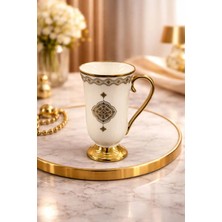 Yzhome Acar Lüks Uzun Ayaklı Porselen Yaldızlı Desenli Kupa Bardak 350ML