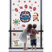 İstisna 23 Nisan Çocuk Bayramı Atatürk Cam Duvar Süsleme 29 Parça Okul Anaokulu Stickerları Etiket Seti