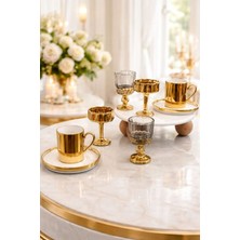 Yzhome 2 Kişilik Porselen Platin Gold Kahve Fincan Takımı Seti ve 2 Cam Lokumluk ve 2 Cam Bardak