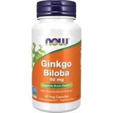 Now Foods Supplements, Ginkgo Biloba(Mabet Ağacı) Supports Brain Health 60MG Double Strength 60 Veg