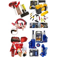 Moonshop Trafik Set Çantalı Akü Takviye Kablosu Kriko Hava Kompresörü Seti Lastik Tamir Kiti 5 Liset