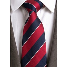 Exve Exclusive Vişne Lacivert Mavi Beyaz Çizgili Italyan Kalıp Kravat