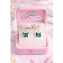 Miraç Gümüş Takı Atölyem 925 Ayar Gümüş Mineli Kelebek Detaylı Kız Çocuk Küpesi