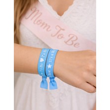 Parti Adresi Baby Shower Bileklik Seti – Mom To Be & It's A Boy Yazılı Bileklik mavi 5'li
