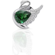Oya Silver Zümrüt Zirkon Taşlı Gümüş Kuğu Rozet 1.6x1.9 cm [OYSY248]