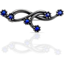 Oya Silver Retro Lacivert Taşlı Sarmaşık Oksitli Gümüş Broş 3.7x1.2 cm [OYSY249]