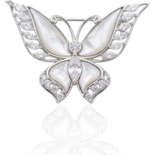 Oya Silver Sedefli Kelebek Baget Zirkon Gümüş Broş 3x4 cm [OYSY247]