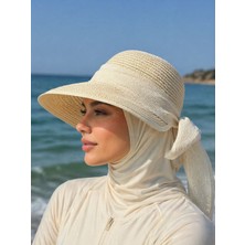 Aydın Şapkacınız Kadın Premium Hasır Şapka Arkadan Ayarlanabilir Cırtlı Tesettüre Uygun Yazlık Güneş Şapkası