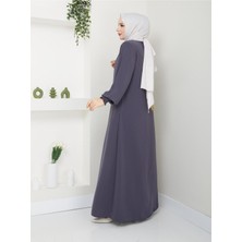 Esra Butik Kumlu Keten Uzun Gri Ferace 140 cm Tesettür Dış Giyim Ferace