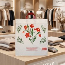 Ecoflex Yumuşak Saplı-Kulplu-Takviyeli Mağaza Poşeti Çiçek Motif Baskılı (50 Adet) 45X50 cm