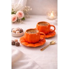 Yzhome 2 Kişilik Seramik Turuncu Kabak Kahve Fincan Takımı Seti 100ML