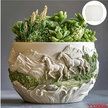 Yoyomold YY5905 Koşan Atlar Kabartmalı Yuvarlak Sukulent Saksı Silikon Kalıp