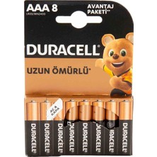 Duracell AAA İnce Kalem Pil 8’li Uzun Ömürlü Yüksek Performanslı Alkalin Pil