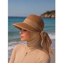 Aydın Şapkacınız Kadın Premium Hasır Şapka Arkadan Ayarlanabilir Cırtlı Tesettüre Uygun Yazlık Güneş Şapkası