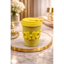 Yzhome Acar Porselen Kupa Bardak Silikon Kapaklı Kahve Çay Ofis Bardağı 400ML