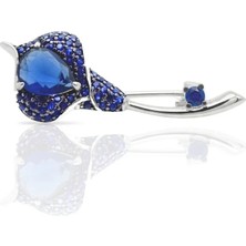 Oya Silver Safir Zirkon Taşlı Lale Gümüş Broş 3.5x1.8 cm [OYSY250]