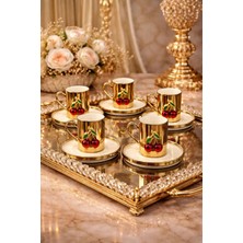 Yzhome 6 Kişilik Porselen Gold Platin Kaplama Kiraz Kahve Fincan Takımı Seti 100ML